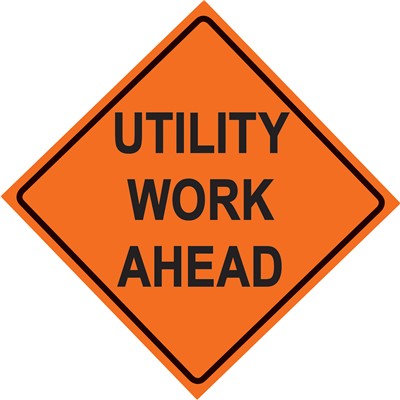 Dicke RUNR36-200 "Utility Work Ahead" 36"x 36" Roll-Up Vinyl Traffic Sign