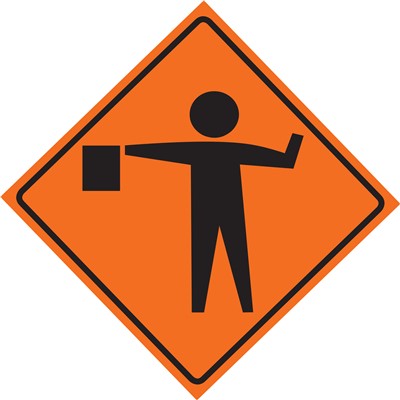 Dicke Safety RUNR48-200 48" Non Reflective Vinyl Roll Up Sign - Flagger Symbol