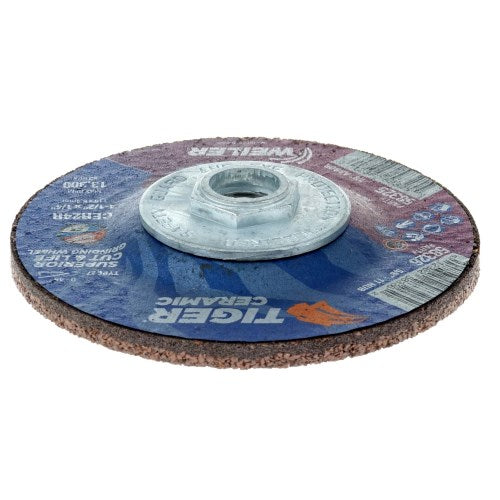 Weiler 4-1/2" x 1/4" Tiger Ceramic Type 27 Grinding Wheel CER24R 5/8-11 Nut