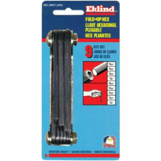 Inch Fold-Up Hex Key Sets, 9 per fold-up, Ball Hex Tip, Inch, Medium